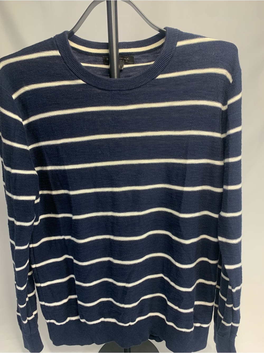 Banana Republic Navy and White Striped Crewneck Sweater